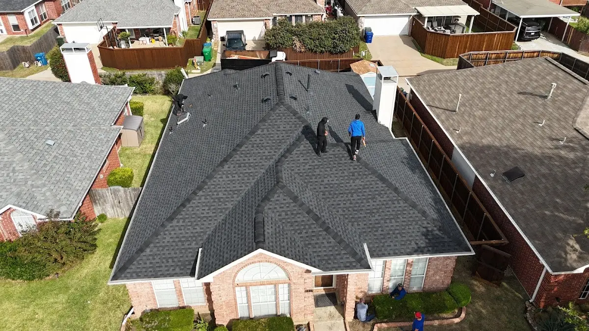 Slate & Tile Roof Repair work in progress on a Mineral Wells property